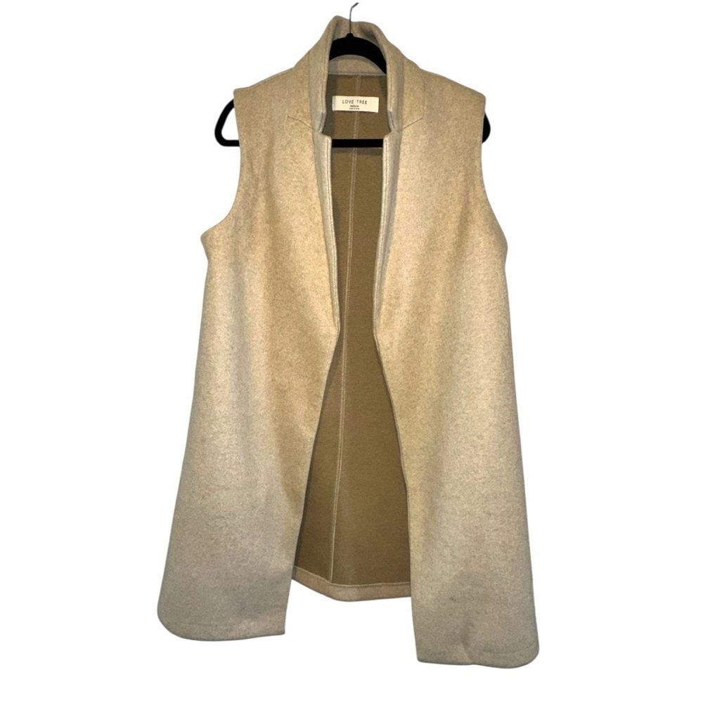 Love Tree Beige Open Front Faux Wool Vest
